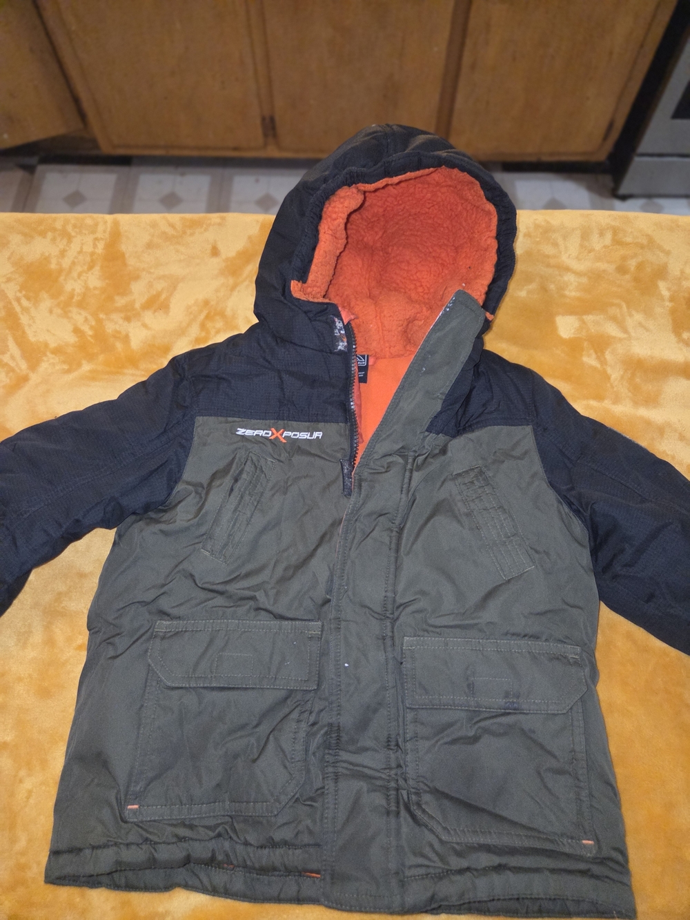 ZeroXposur Men's Hooded Winter Coat - Olive Green with Black and Orange Lining